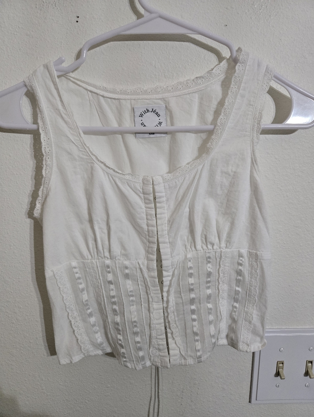 With Jean - Adeline top - Cream Lace-Trim Cotton Camisole Top